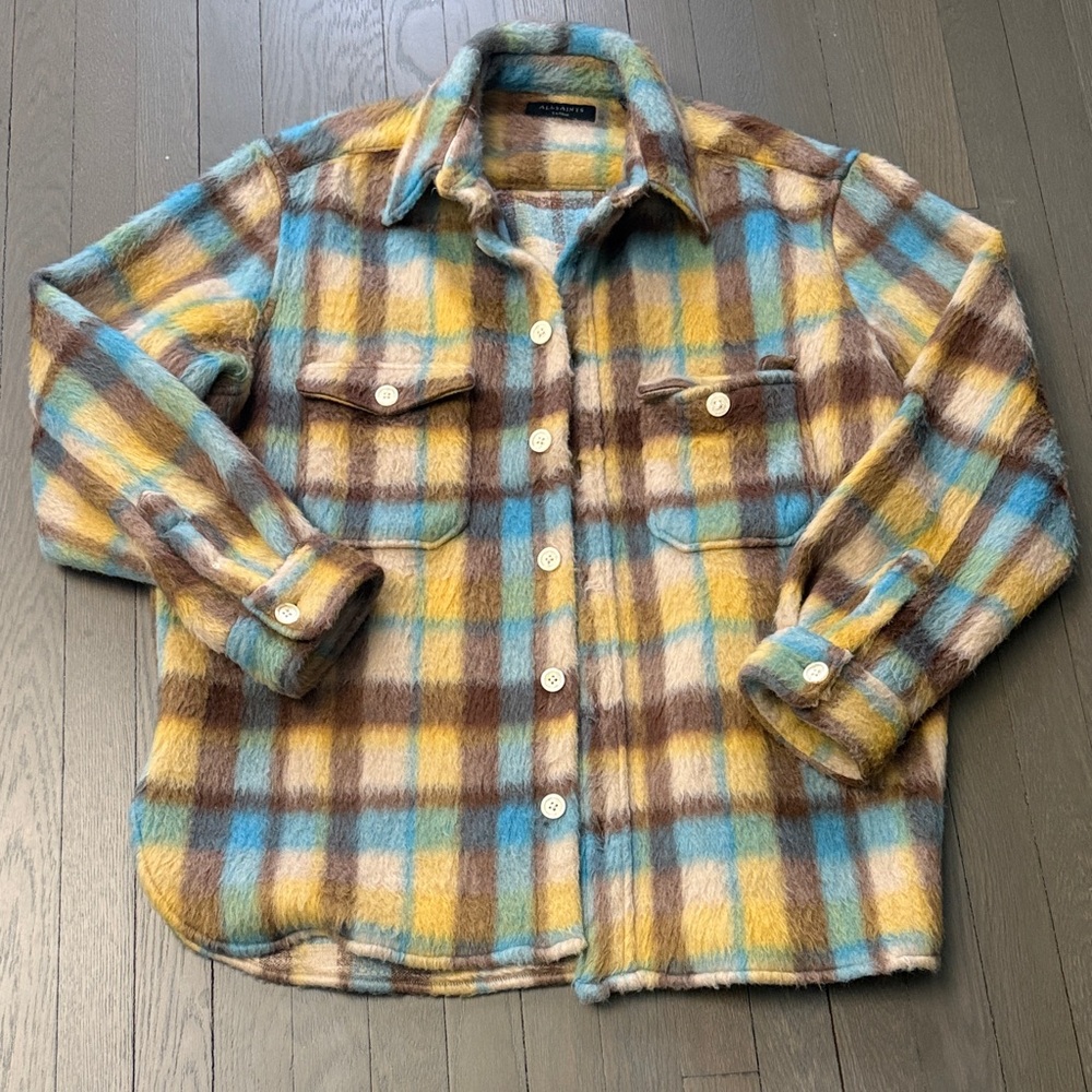 All Saints Multicolor Fuzzy Plaid Shacket